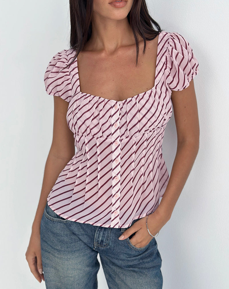 Imagen de Rolina Blusa de gasa a rayas rosa y burdeos