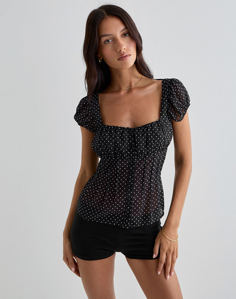 Imagen de Rolina Blusa de gasa Mini Polka Negra