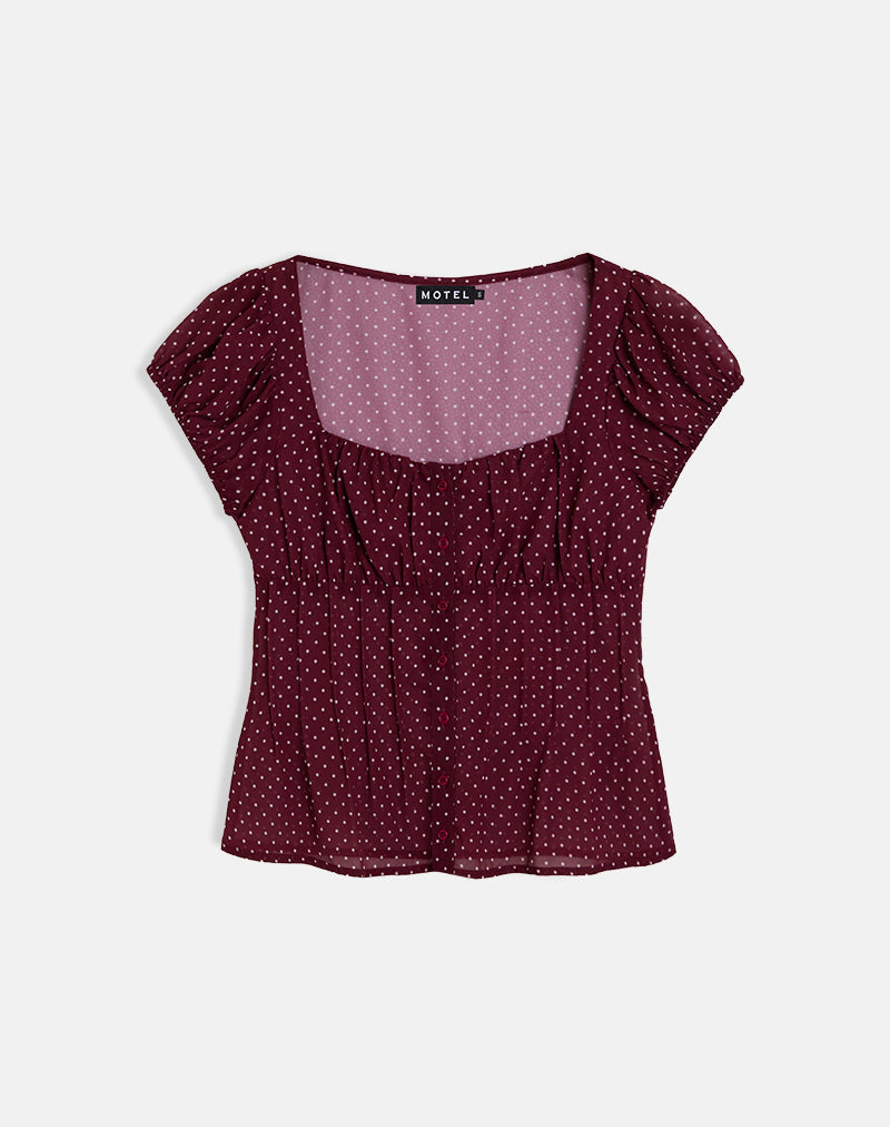 Blusa Rolina de gasa Mini Polka Borgoña