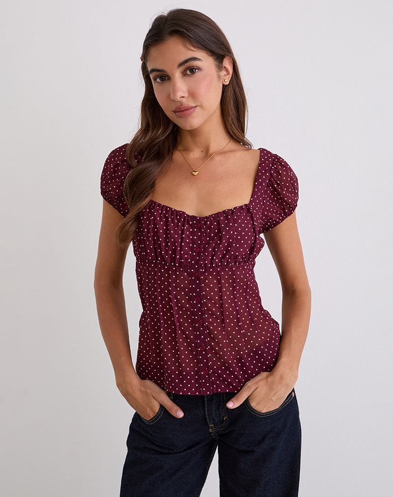 Blusa Rolina de gasa Mini Polka Borgoña
