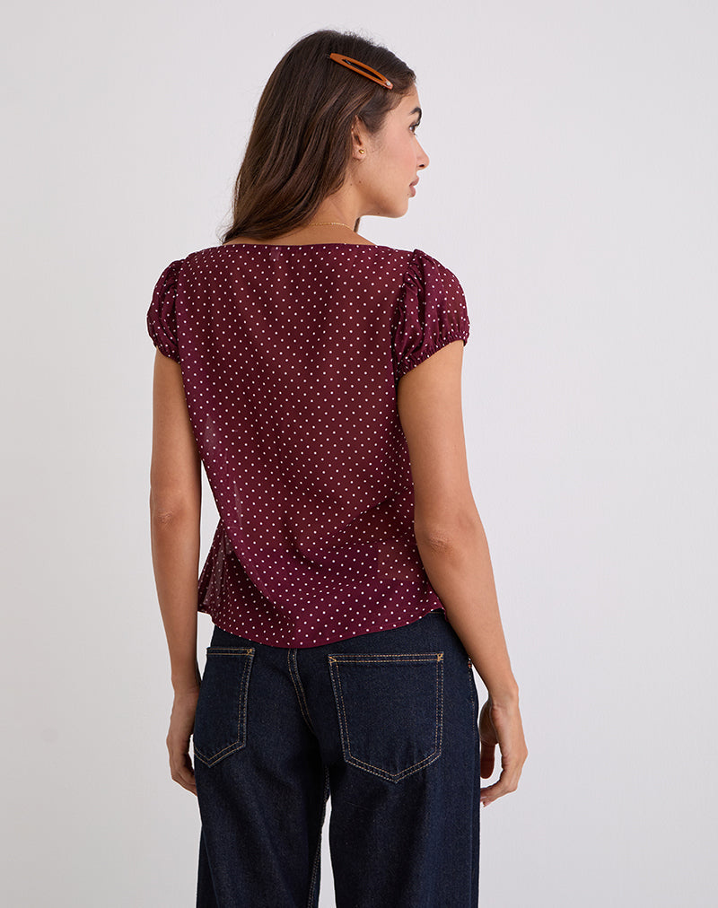 Imagen de Rolina Blusa de gasa Mini Polka Borgoña