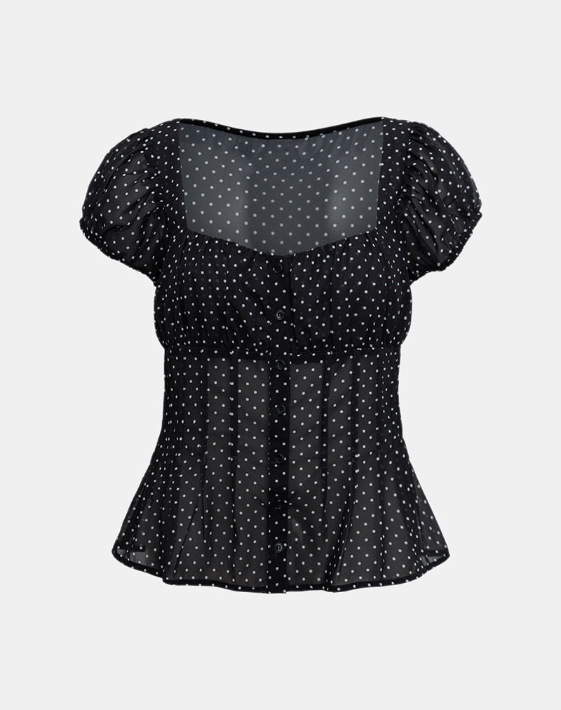 Blusa Rolina de gasa Mini Polka Negra