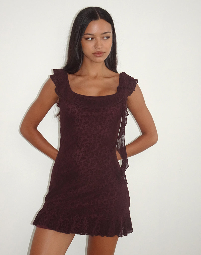 Imagen del minivestido Rolita en Ditsy Flock Burnt Maroon