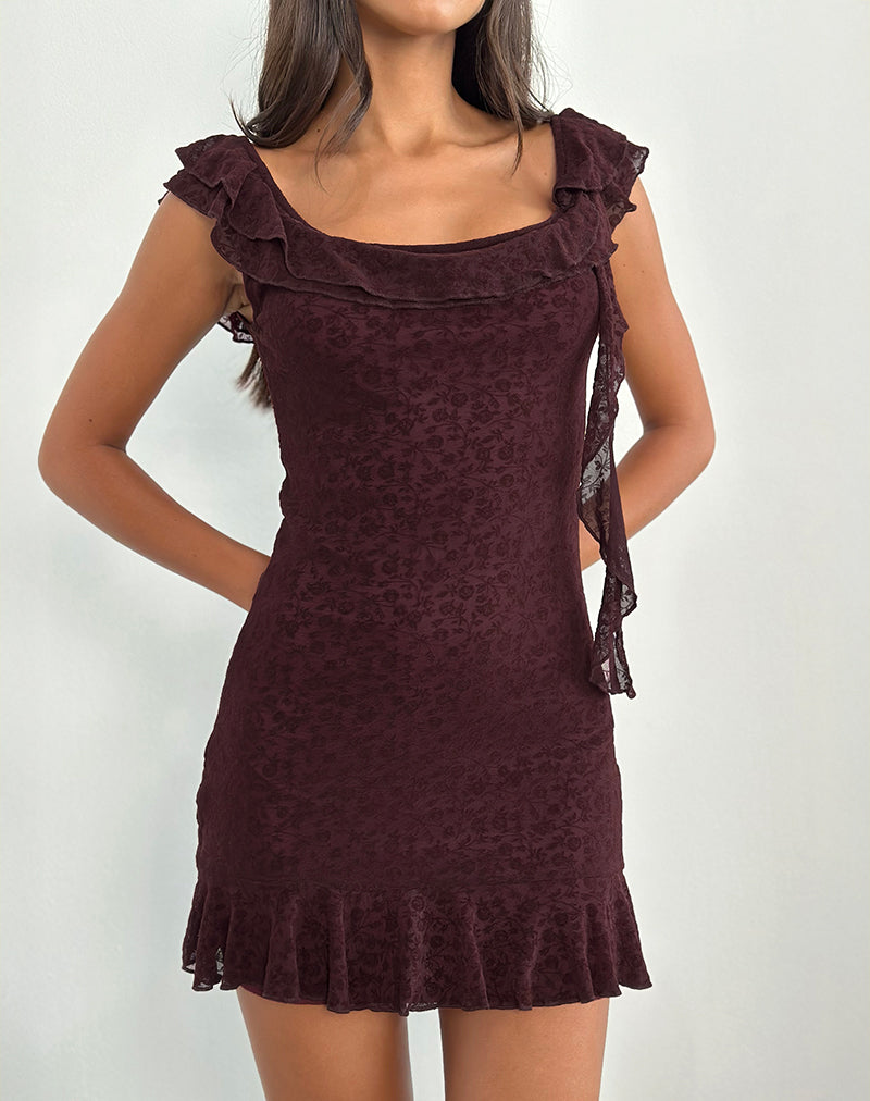 Mini Vestido Rolita en Ditsy Flock Granate Quemado