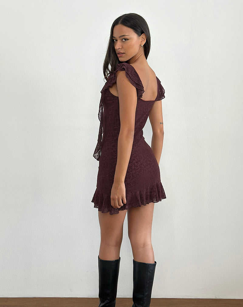 Imagen del minivestido Rolita en Ditsy Flock Burnt Maroon