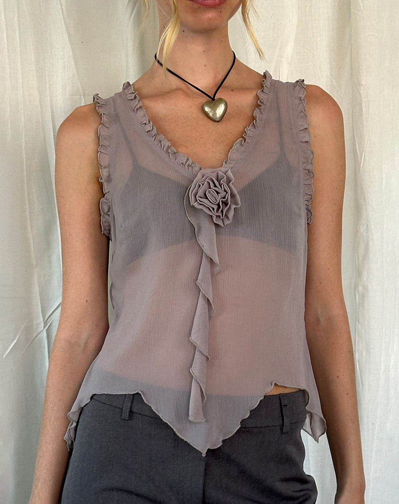 Top Rosalinda de gasa gris lila
