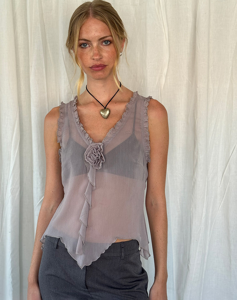 Top Rosalinda de gasa gris lila