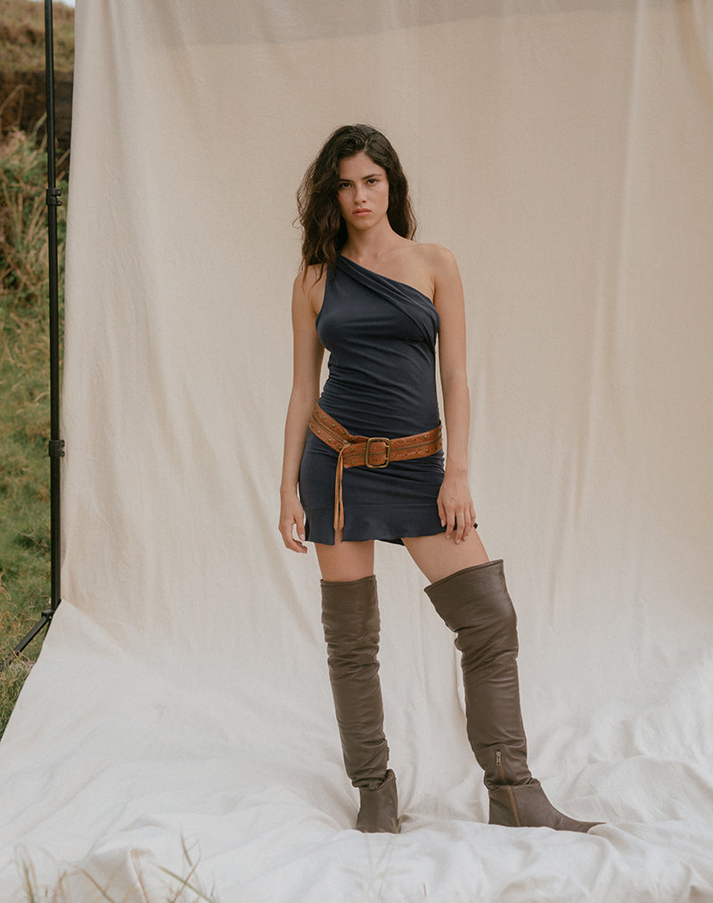 Imagen del minivestido Rosamel en cupro azul medianoche