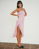 Imagen del vestido Rosaya Ruffle Rosette Bandeau Midi Dress in Pink Chiffon