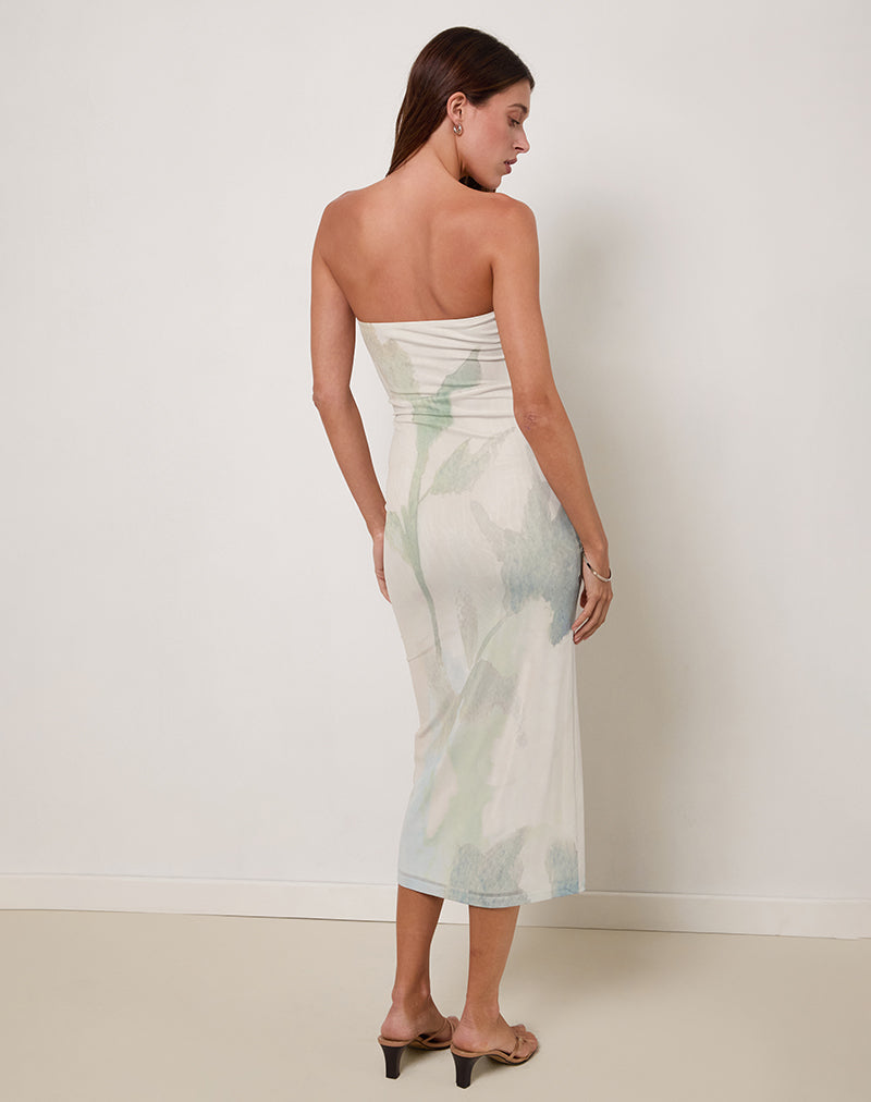 Imagen de Rosbandi Vestido Bandeau Midi en Azul Flor Pintado Abstracto