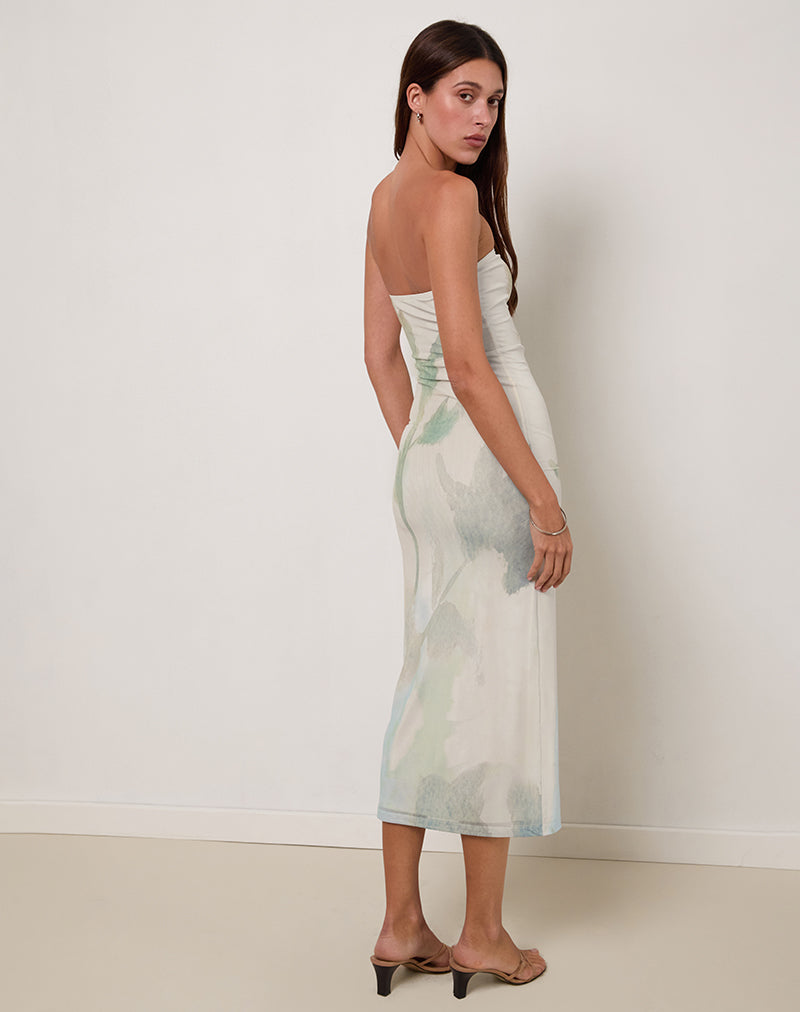 Imagen de Rosbandi Vestido Bandeau Midi en Azul Flor Pintado Abstracto