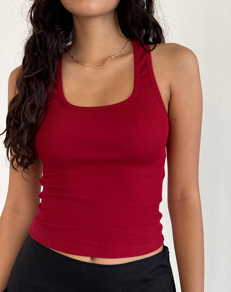 imagen de Roxe Ribbed Vest Top en Adrenaline Red
