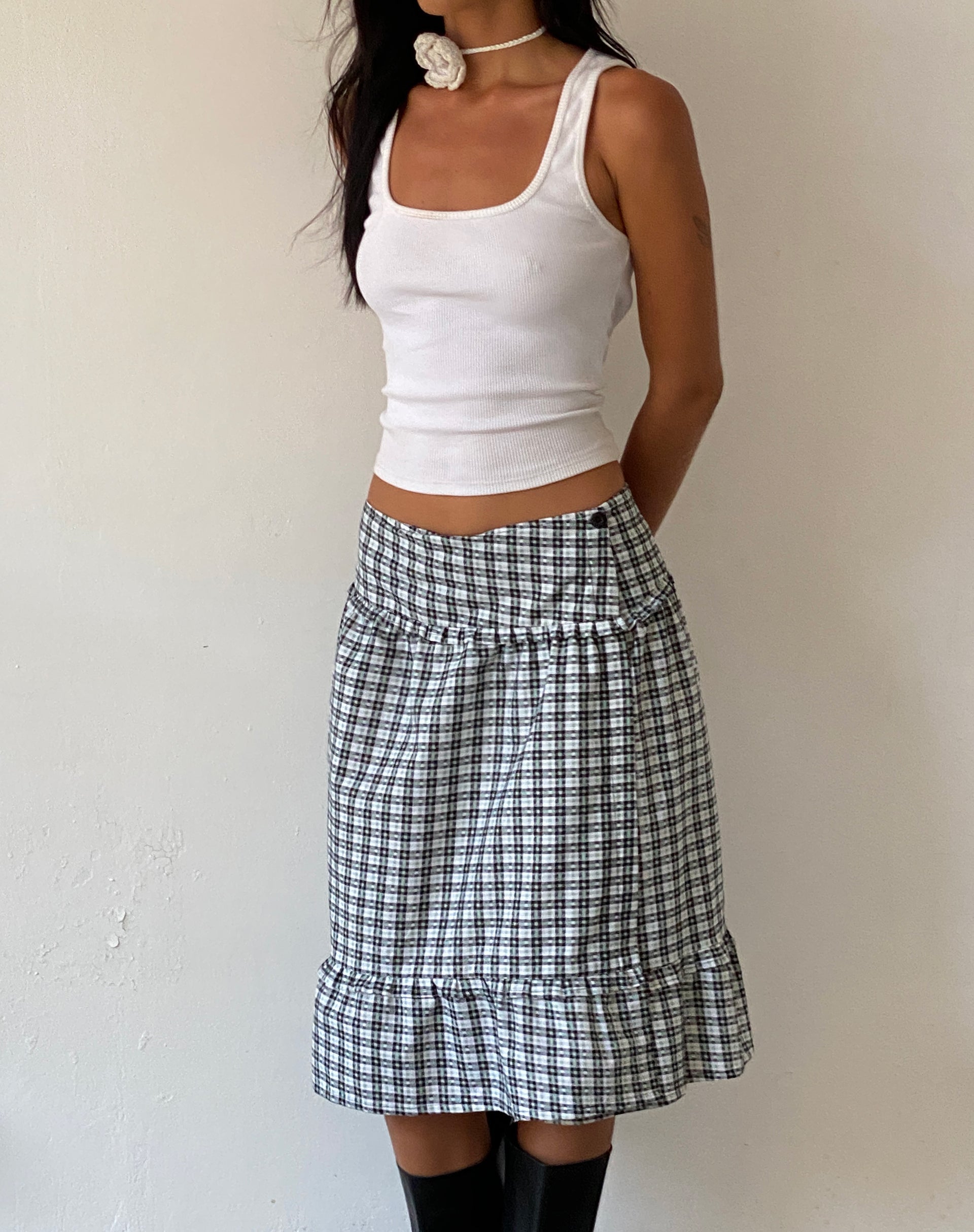 Imagen de Kasya Frill Hem Midi Wrap Skirt in Brandy Check