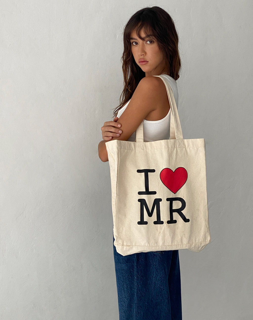 Bolso de mano I Heart MR en blanco roto