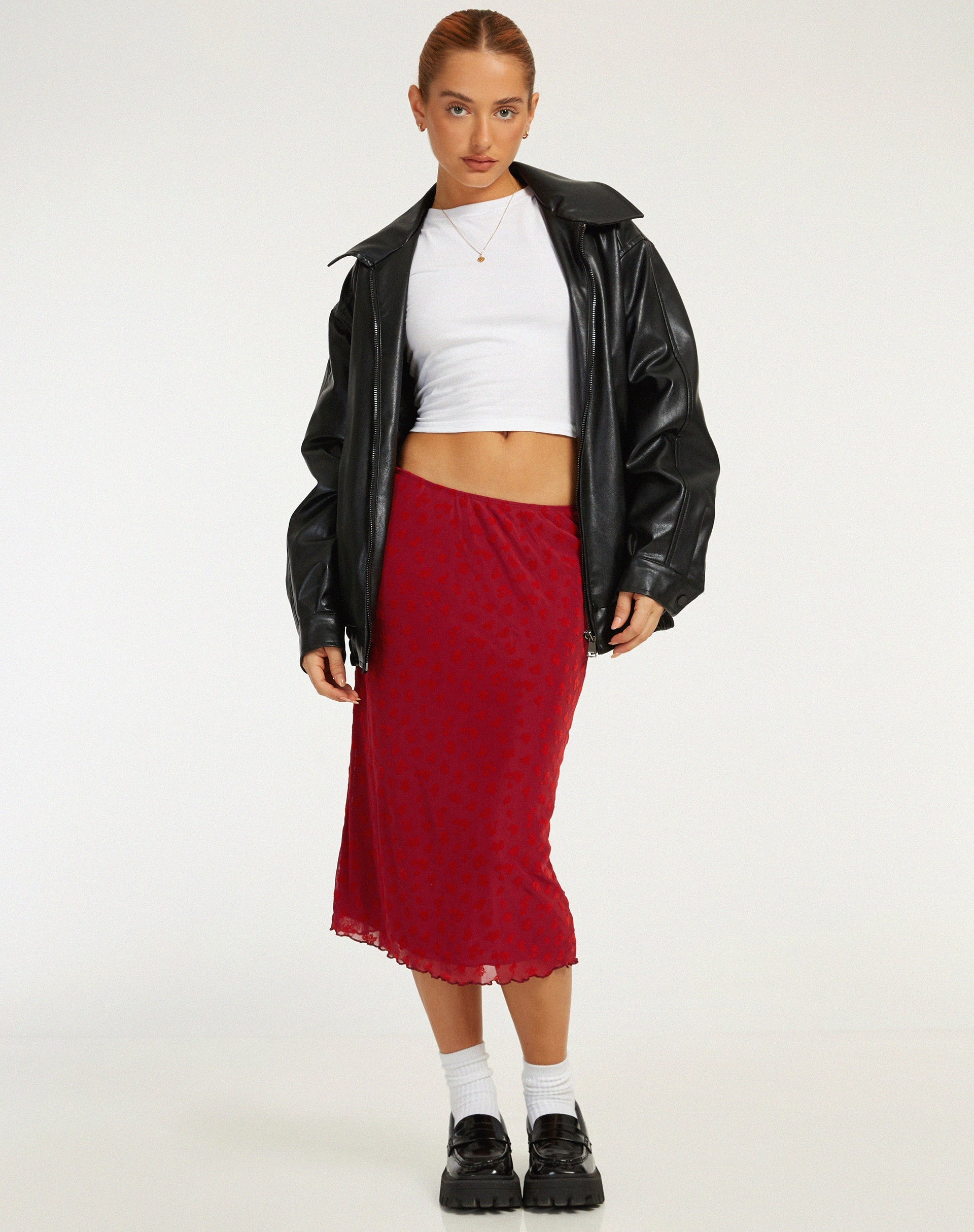 imagen de Rujha Midi Skirt in Red Flock Mesh