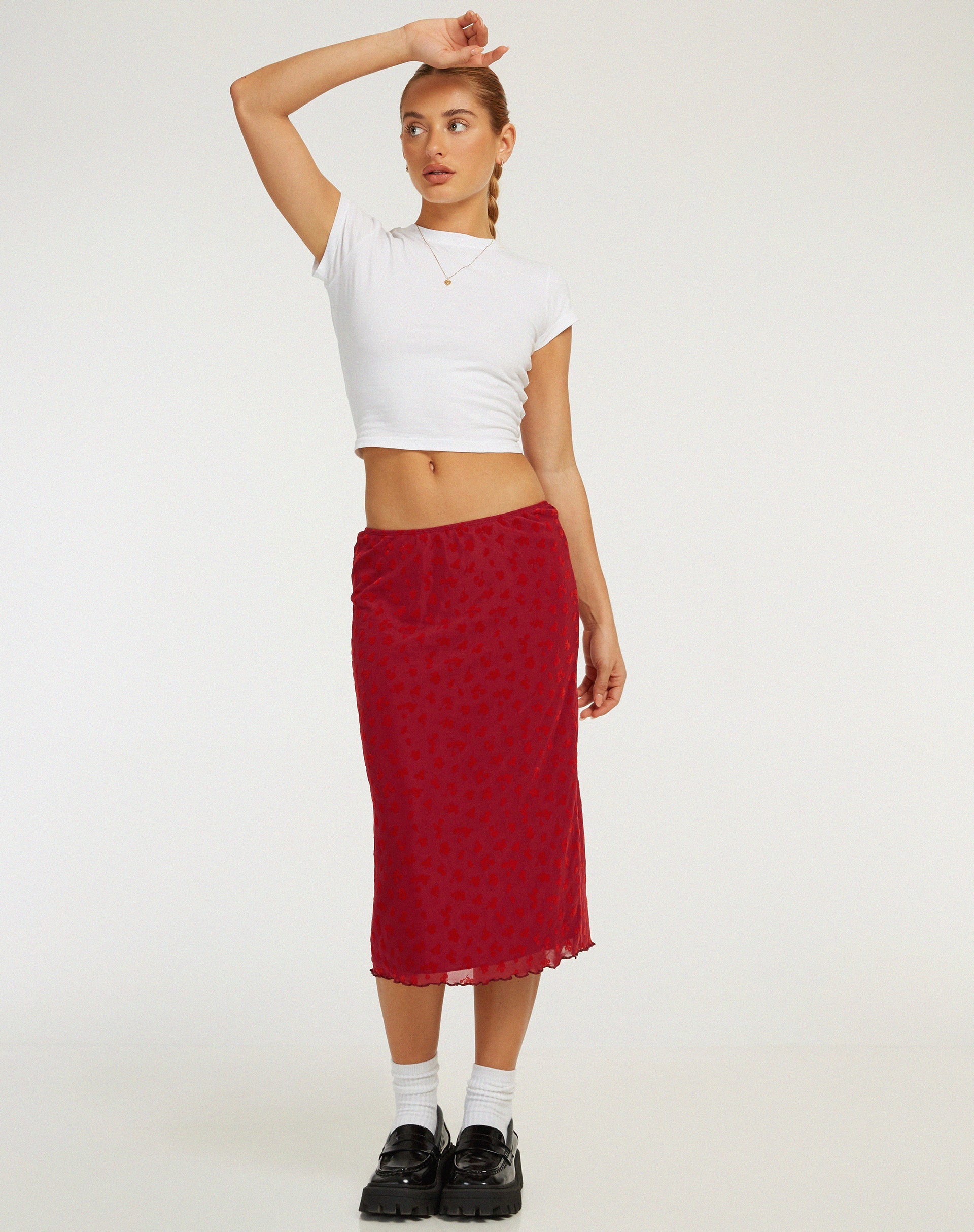 imagen de Rujha Midi Skirt in Red Flock Mesh