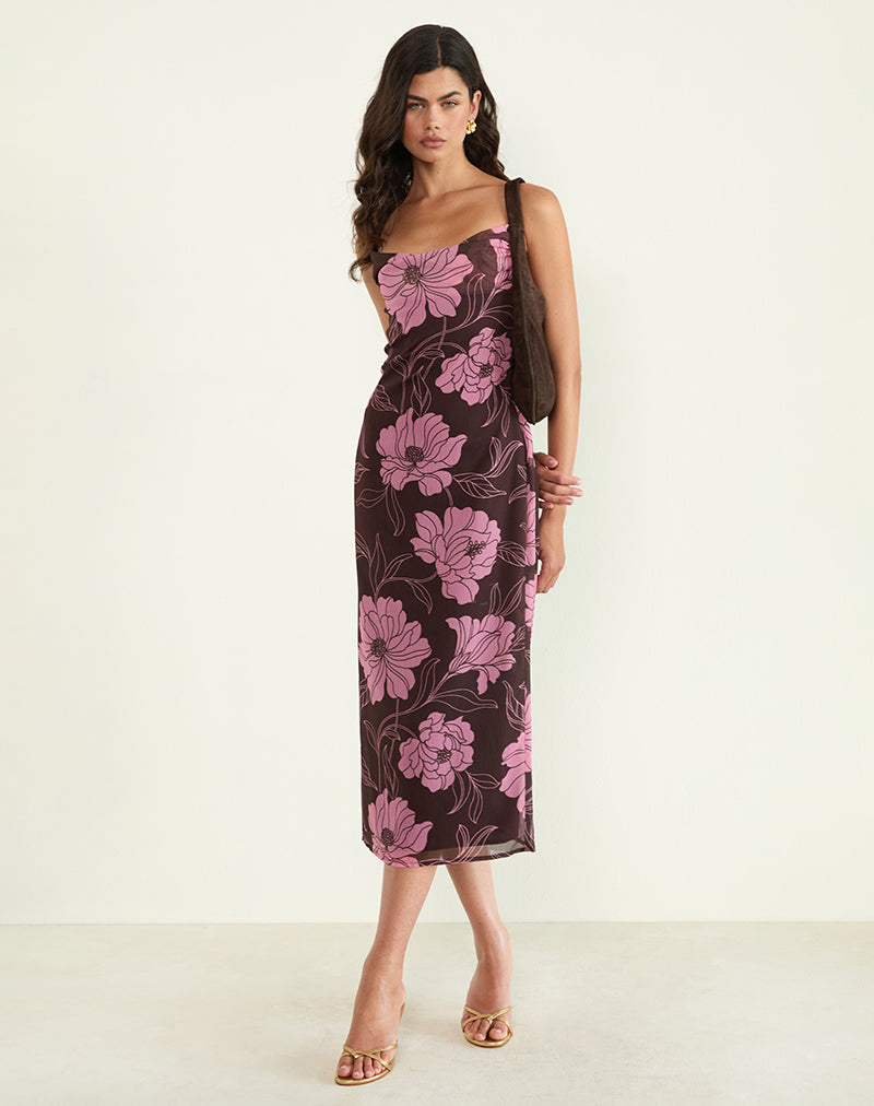 Imagen de Rujira Cowl Midi Dress in Flare Floral Pink Brown