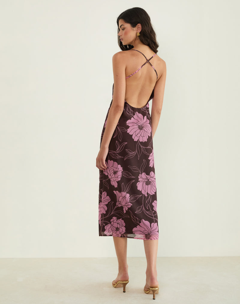 Rujira Cowl Midi Dress in Flare Floral Rosa Marrón