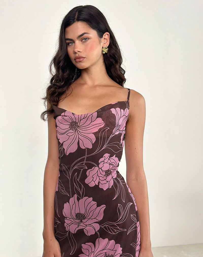 Imagen de Rujira Cowl Midi Dress in Flare Floral Pink Brown
