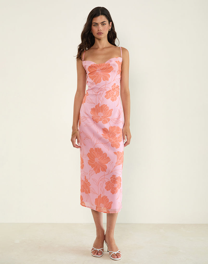 Imagen de Rujira Cowl Midi Dress in Floral Pink Orange