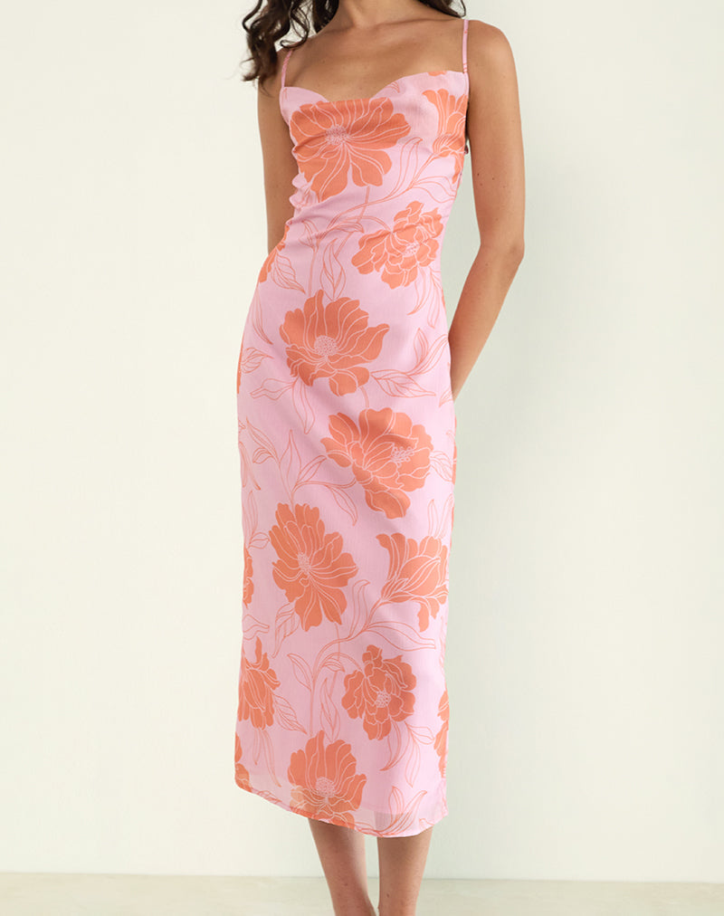 Imagen de Rujira Cowl Midi Dress in Floral Pink Orange