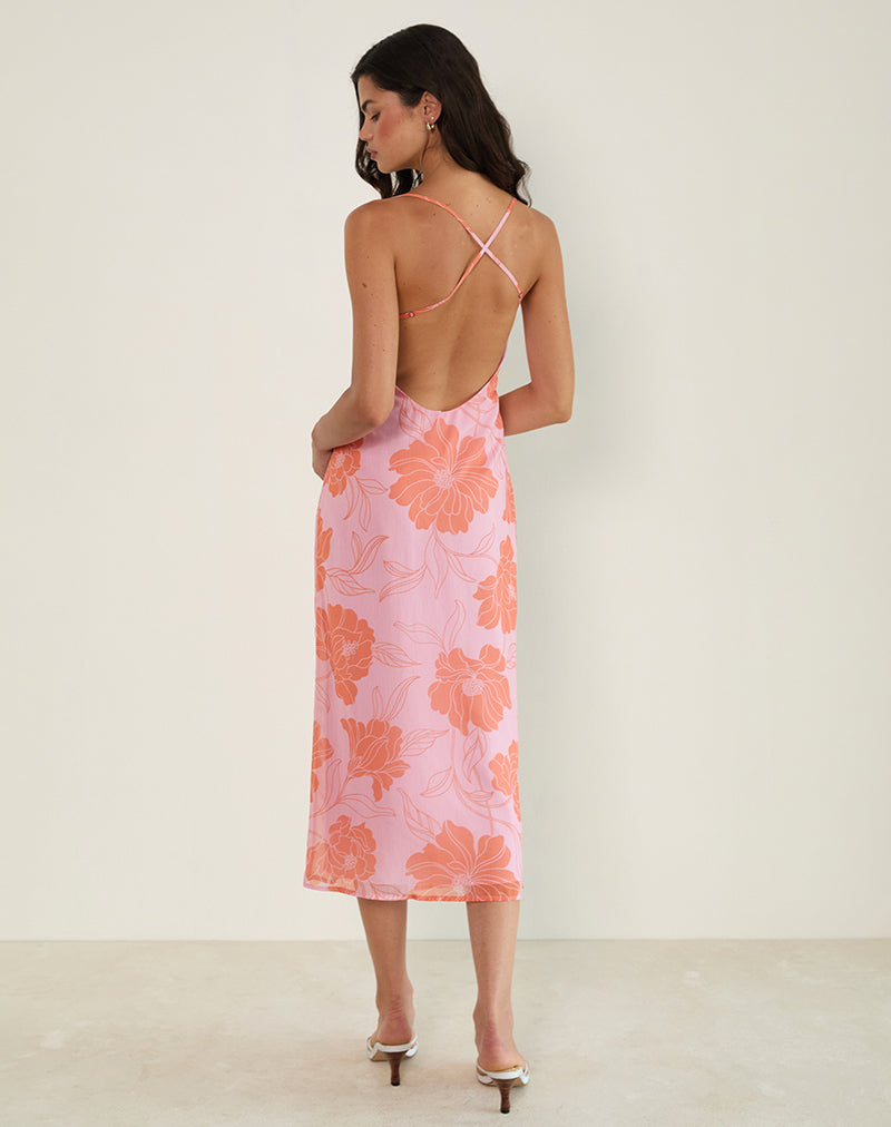 Vestido Rujira Cowl Midi en Floral Rosa Naranja