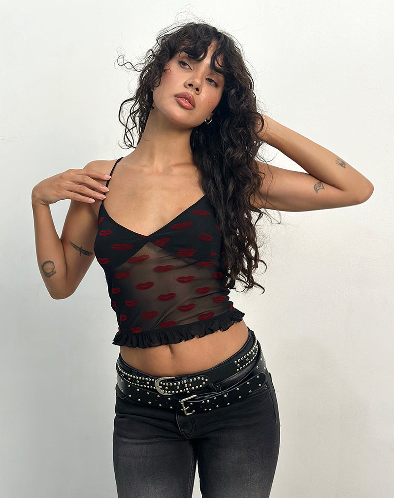 Rumaysa Cami Top en Lips Flock Negro