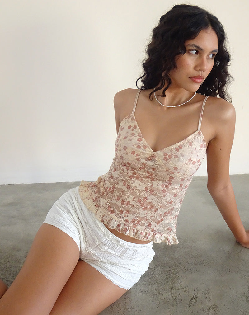Rumaysa Cami Top de Encaje Rosa Pétalo Chic