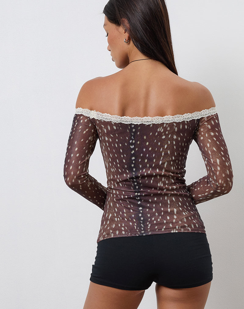 Imagen de Rusaka Top Bardot en Malla Estampado Ciervo Marrón