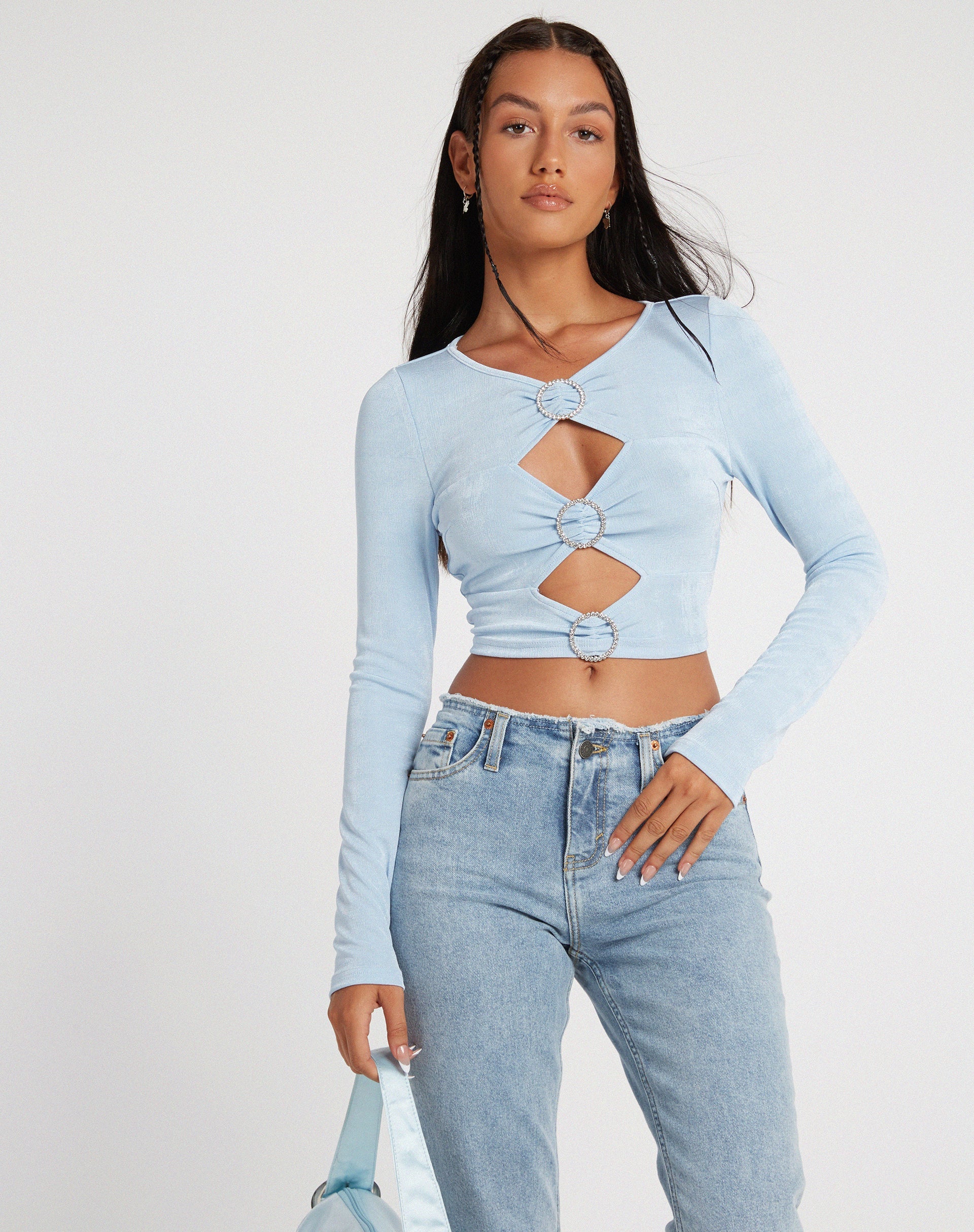imagen de Ruti Top de Manga Larga en Crepe Azul Bebé