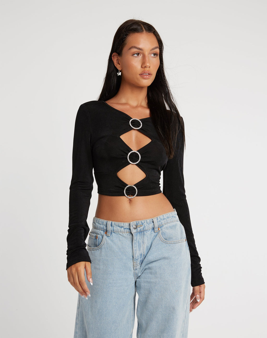 Ruti Top de manga larga en crepé negro