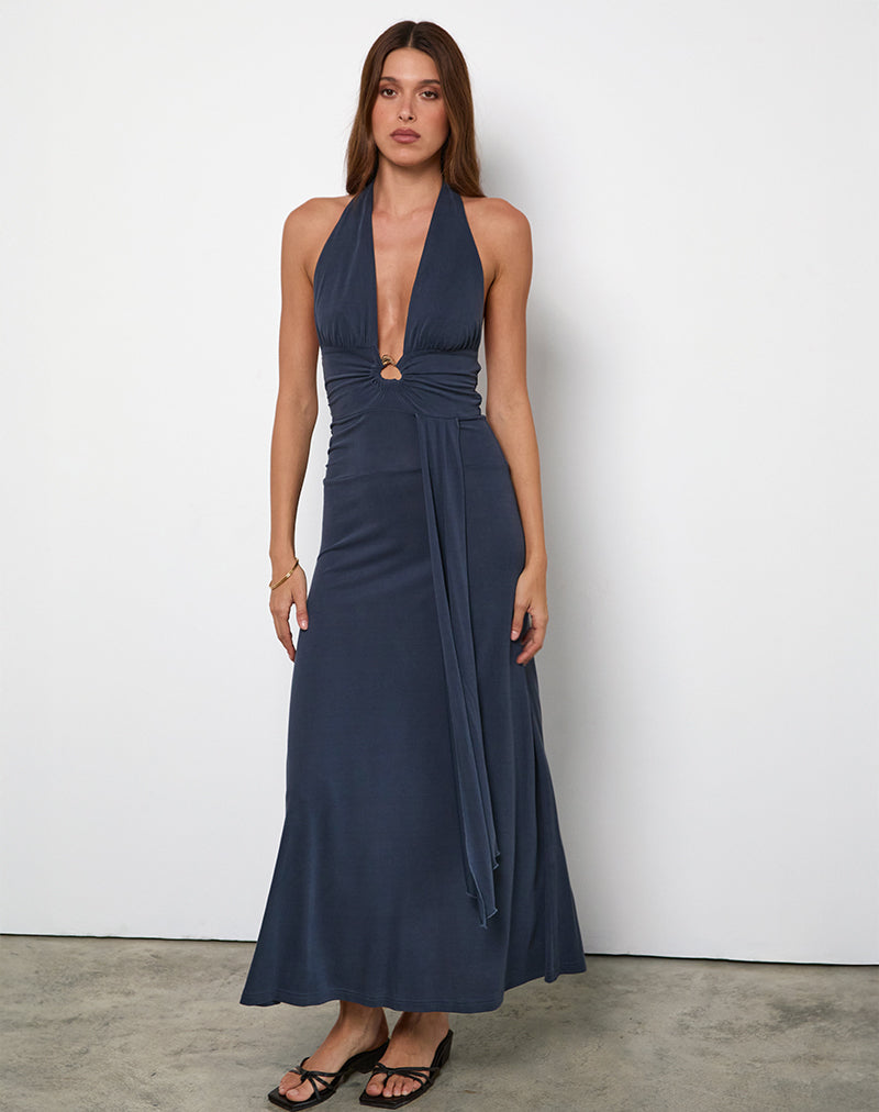 Maxi Vestido Ryoko en Cupro Ocean Storm