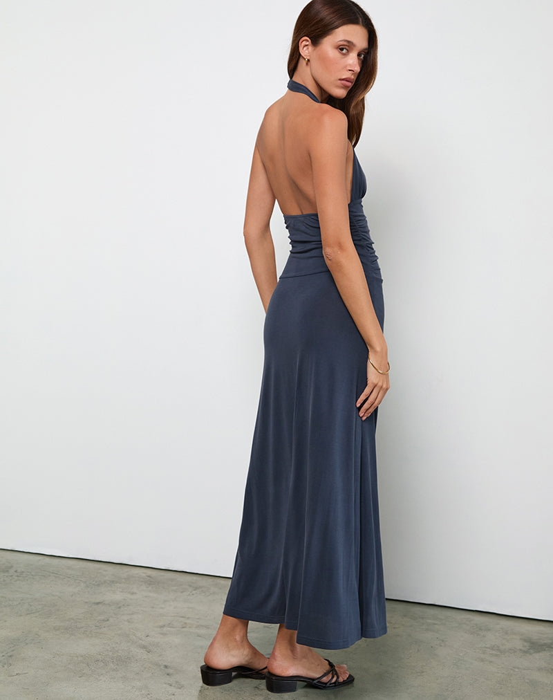 Maxi Vestido Ryoko en Cupro Ocean Storm