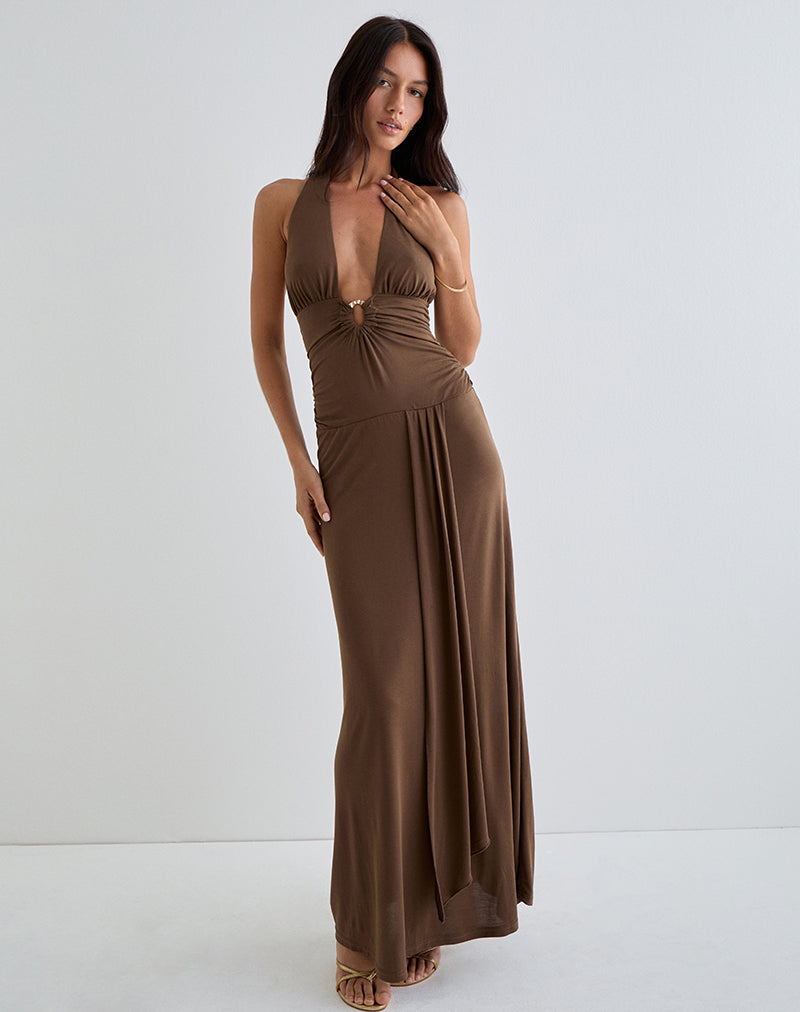 Imagen de Ryoko Maxi Dress in Cupro Marrón Oscuro