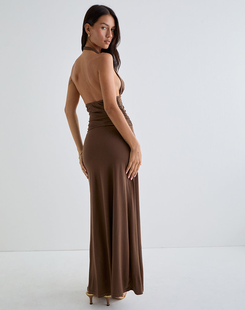 Imagen de Ryoko Maxi Dress in Cupro Marrón Oscuro