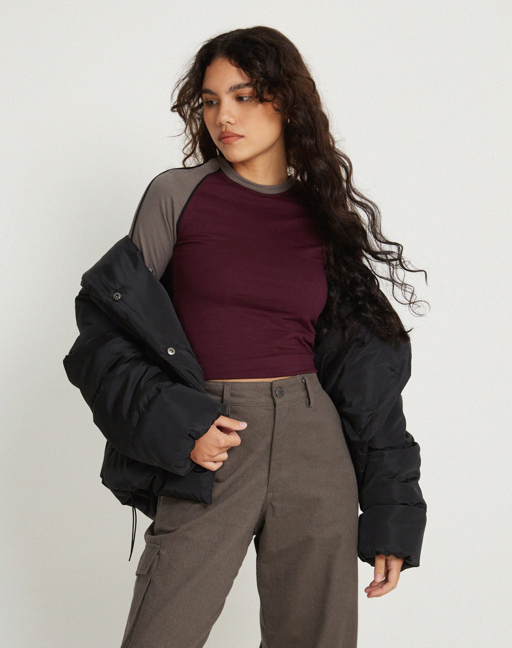 Sachiel Top de manga larga en Oxblood Cloudburst Negro