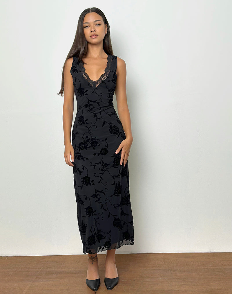 Imagen de Saga Midi Dress in Rose Flock Negro