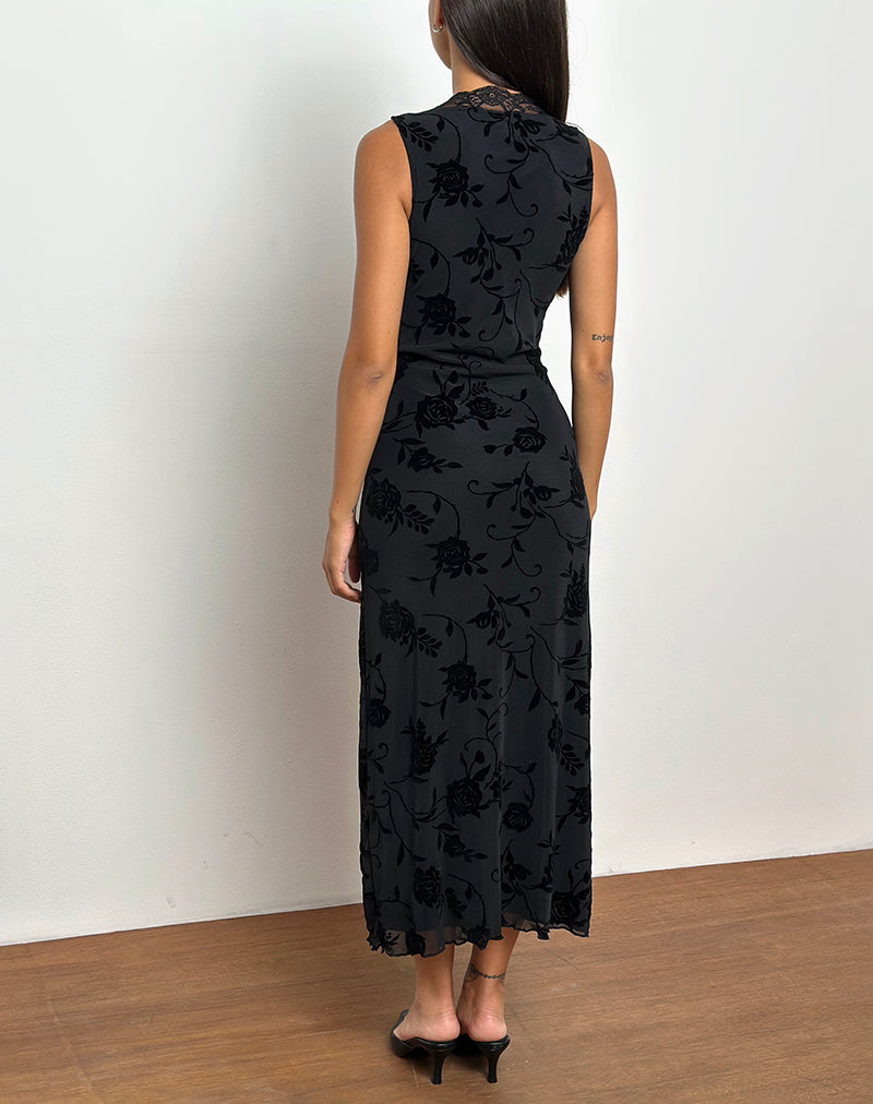 Imagen de Saga Midi Dress in Rose Flock Negro
