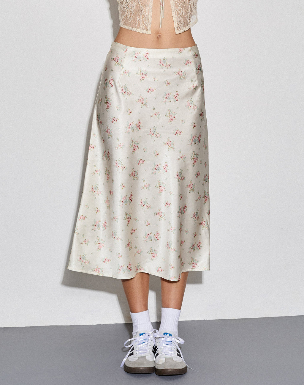 Piya Falda Midi en Satén Vintage Rose Garland