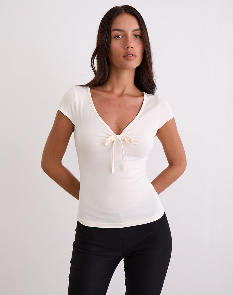 Top Saiba de manga casquillo en cupro crema