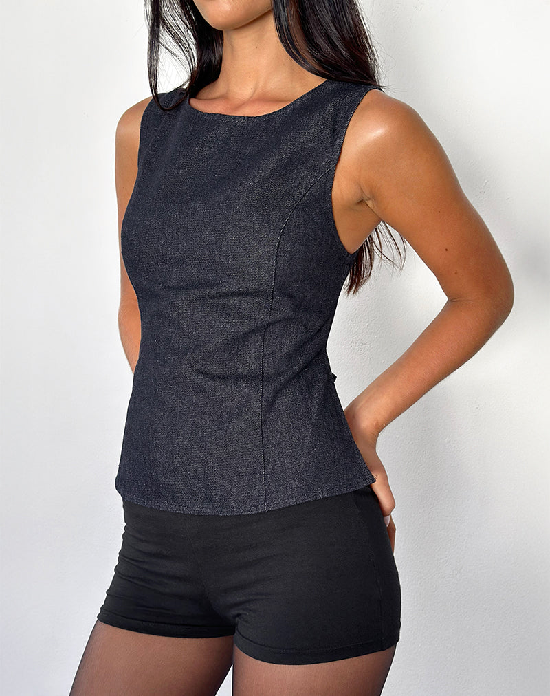 Imagen de Saima Open Back Tank Top in Dark Indigo Chambray