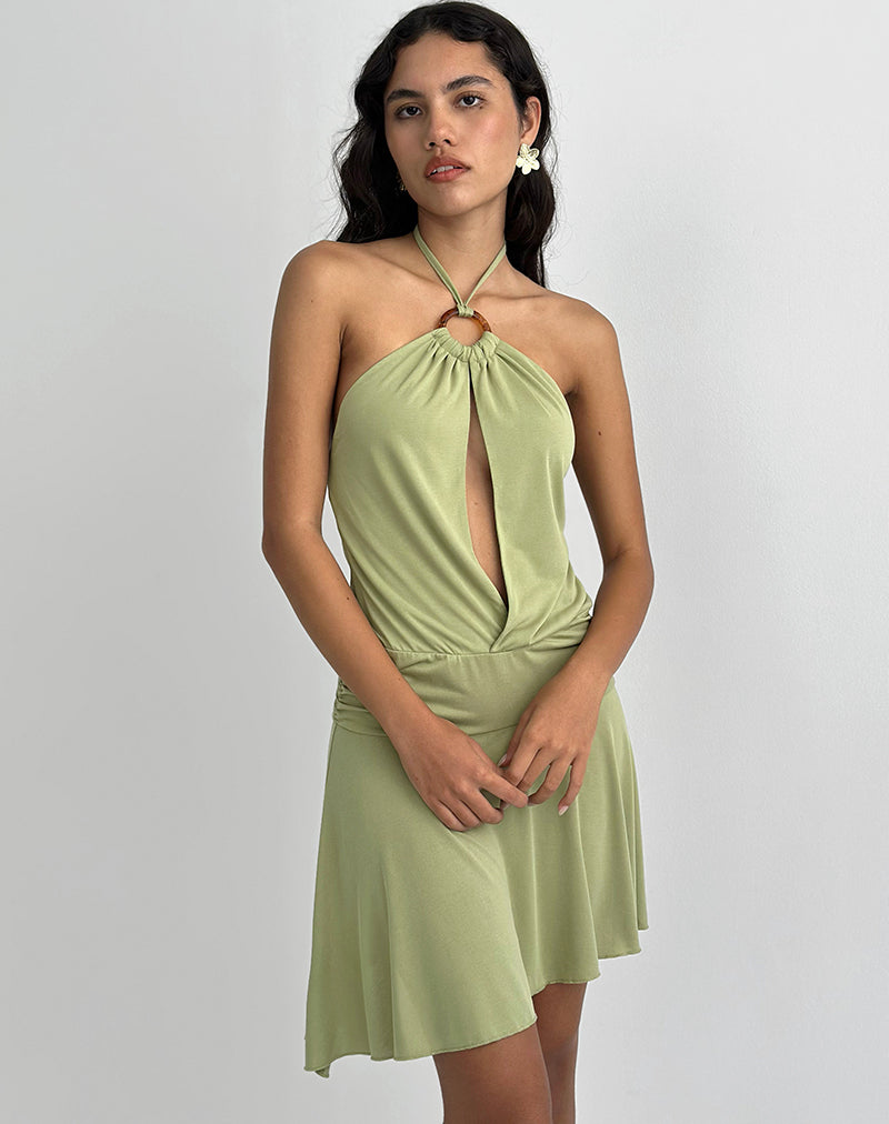 Mini Vestido Saira Cuello Halter en Sage