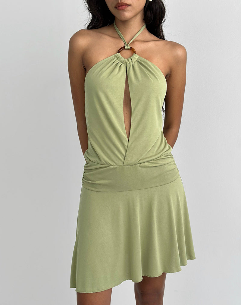 Imagen de Saira Mini Vestido Cuello Halter en Sage