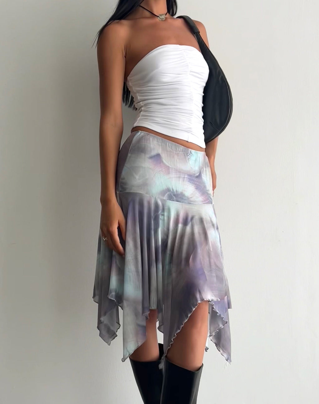 Jovali Falda midi de cintura baja en malla con estampado nacarado