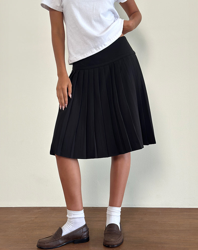 Citrani Falda Midi Plisada en Negro
