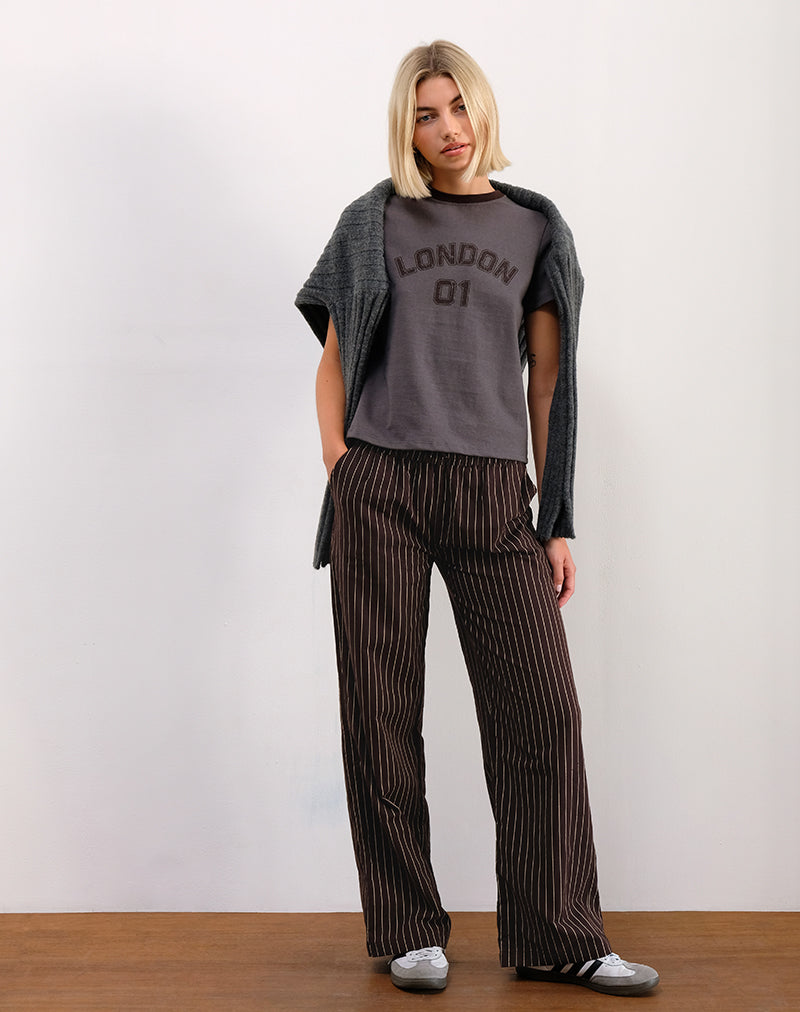 Imagen de Wasic Pantalones anchos de lino en color caoba raya lápiz