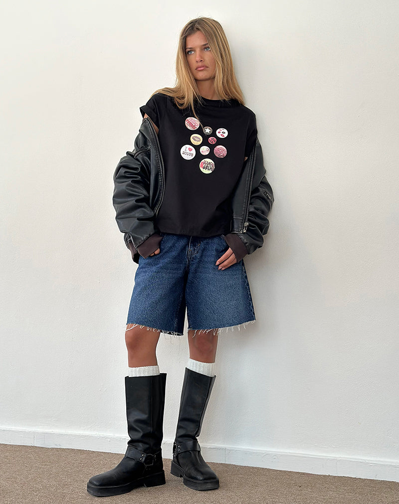 Imagen de Saki Tee in Black with Badges Graphic