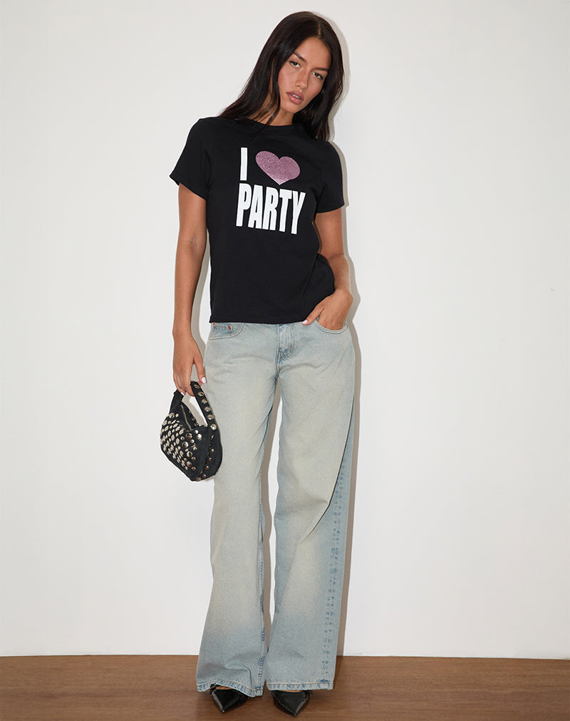 Imagen de Saki Tee in Black I Love Party Print