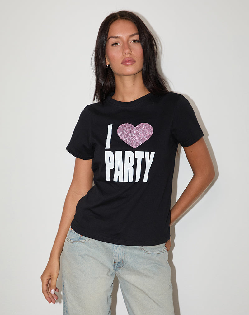 Camiseta Saki con estampado I Love Party en negro