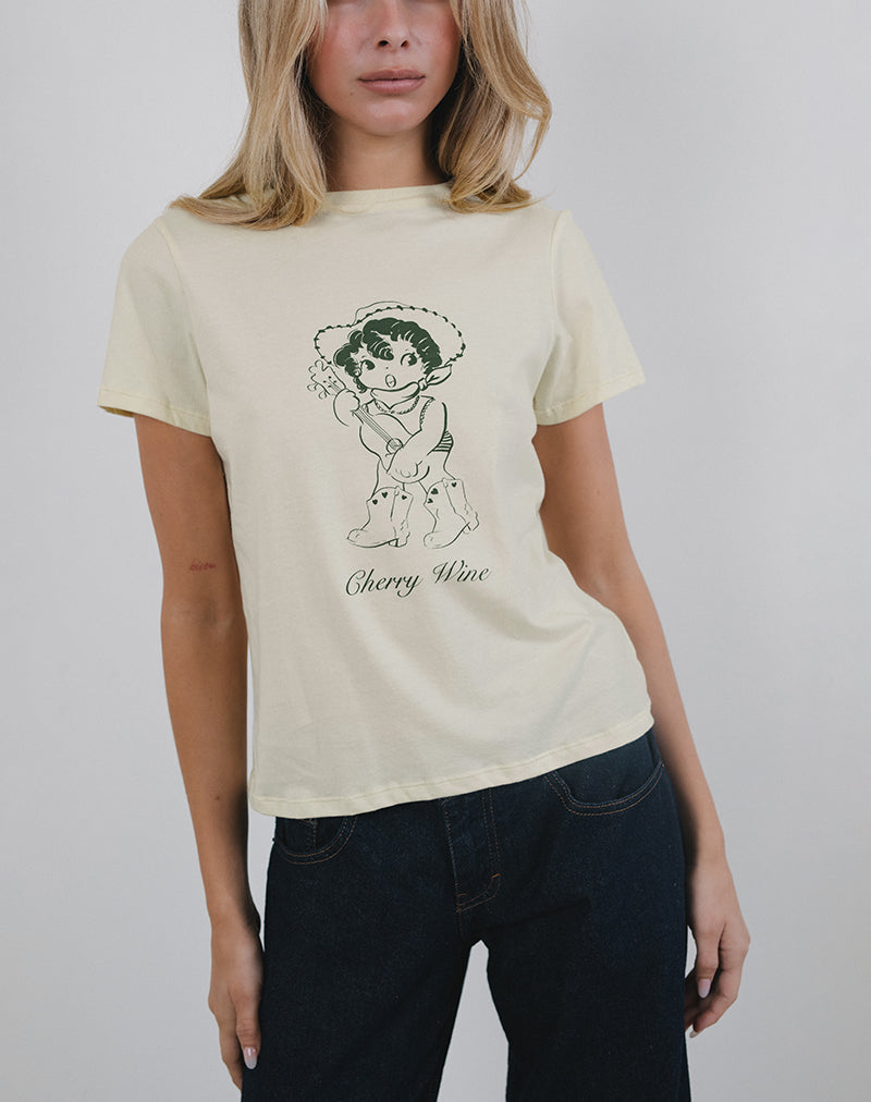 Imagen de Saki Tee in Buttermilk with Cherry Wine Print